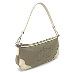 $$ PRADA プラダ セミショルダーバッグ ロゴジャガード アイボリー Cランク