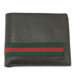 $$ GUCCI グッチ 2つ折り財布 レザー 138042 ブラウン Bランク