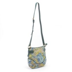 $$ decobranche ショルダーバッグ レザー 花柄 グリーン×ブルー Cランク