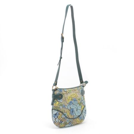 decobranche ショルダーバッグ レザー 花柄 グリーン×ブルー
