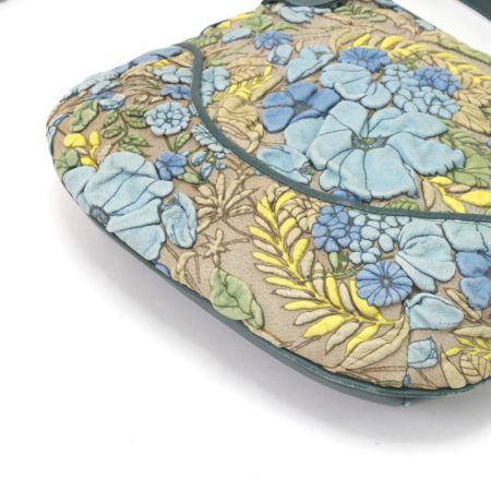  decobranche ショルダーバッグ レザー 花柄 グリーン×ブルー