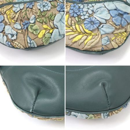  decobranche ショルダーバッグ レザー 花柄 グリーン×ブルー