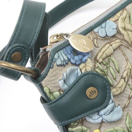  decobranche ショルダーバッグ レザー 花柄 グリーン×ブルー