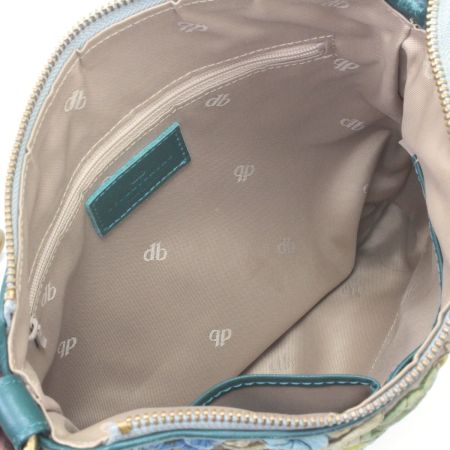  decobranche ショルダーバッグ レザー 花柄 グリーン×ブルー