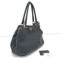 $$ PRADA プラダ ハンドバッグ レザー チャーム,ストラップ欠品 ブラック Cランク