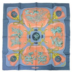 $$ HERMES エルメス シルクスカーフ カレ90 TSUBAS グレー Aランク