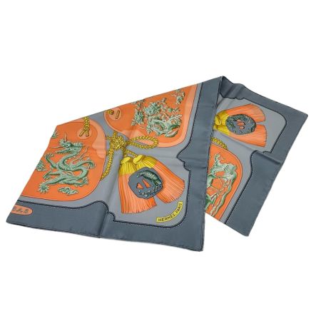  HERMES エルメス シルクスカーフ カレ90 TSUBAS グレー