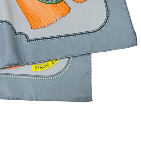  HERMES エルメス シルクスカーフ カレ90 TSUBAS グレー