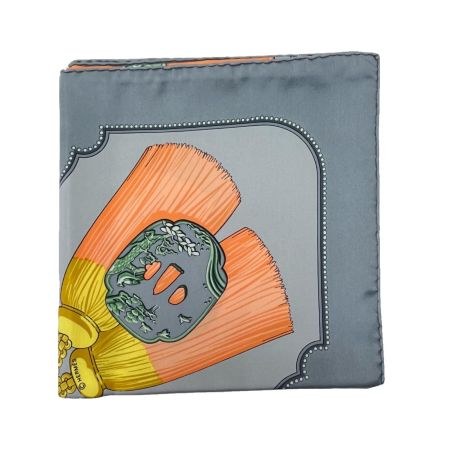  HERMES エルメス シルクスカーフ カレ90 TSUBAS グレー
