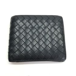 $$ BOTTEGA VENETA ボッテガヴェネタ 2つ折り財布 イントレチャート レザー ブラック Cランク