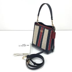 $$ COACH コーチ 2WAYショルダーバッグ CA178 ネイビー×ホワイト Bランク