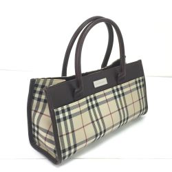 $$ BURBERRY LONDON バーバリーロンドン ハンドバッグ 後ろ部分細かい汚れシミ有 ベージュ×ブラウン Cランク