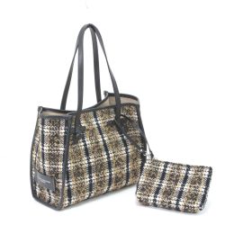 $$ GIANNI CHIARINI トートバッグ ツイードバッグ ブラック×ベージュ Bランク
