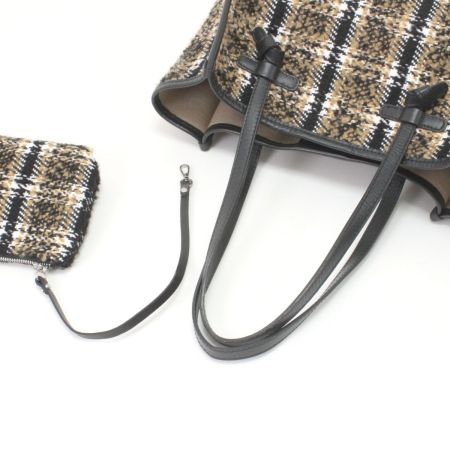 GIANNI CHIARINI トートバッグ ツイードバッグ ブラック×ベージュ