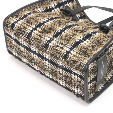  GIANNI CHIARINI トートバッグ ツイードバッグ ブラック×ベージュ
