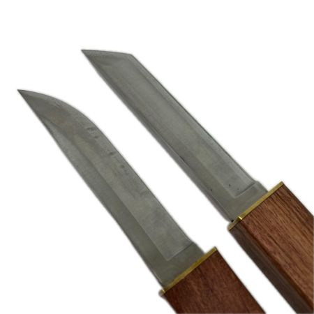 短刀小刀 2本セット D2 刃渡り12.5cm 木製ハンドル アウトドアナイフ 