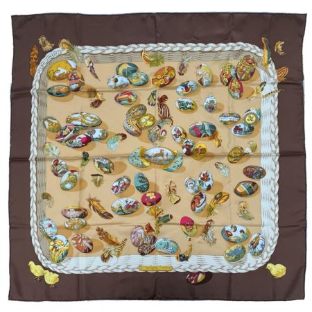 HERMES エルメス カレ 90 シルクスカーフ ブラウン