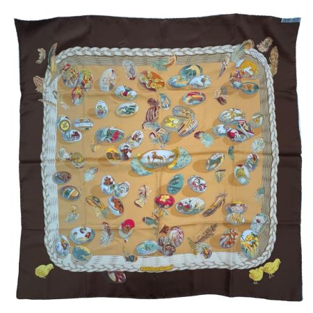 HERMES エルメス カレ 90 シルクスカーフ ブラウン