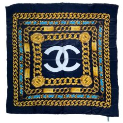 CHANEL シャネル 大判シルクスカーフ ネイビー Bランク