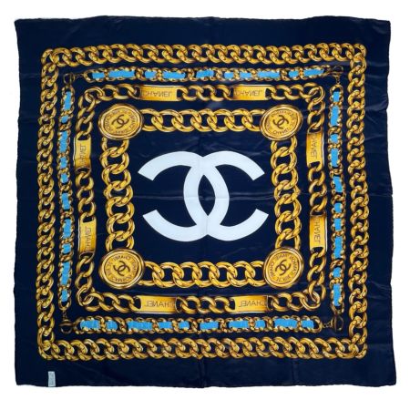 CHANEL シャネル 大判シルクスカーフ ネイビー