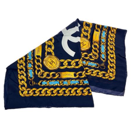 CHANEL シャネル 大判シルクスカーフ ネイビー