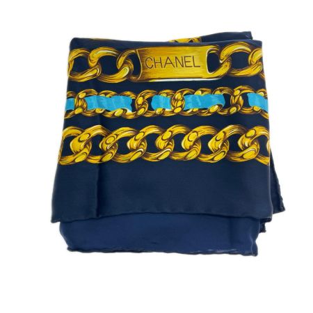 CHANEL シャネル 大判シルクスカーフ ネイビー
