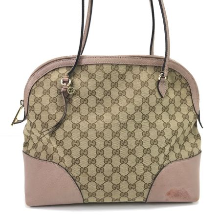 GUCCI グッチ トートバッグ 正面左ハンドル根元ちぎれ有 323673 ベージュ×ピンク