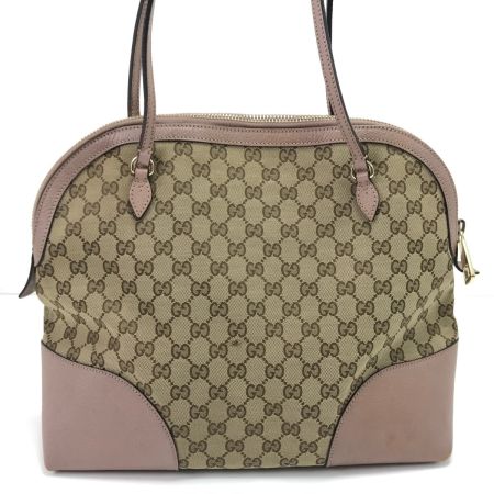 GUCCI グッチ トートバッグ 正面左ハンドル根元ちぎれ有 323673 ベージュ×ピンク