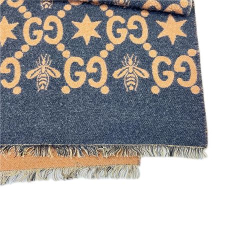 GUCCI グッチ ビー＆スター GGジャカード マフラー ブラック×ブラウン