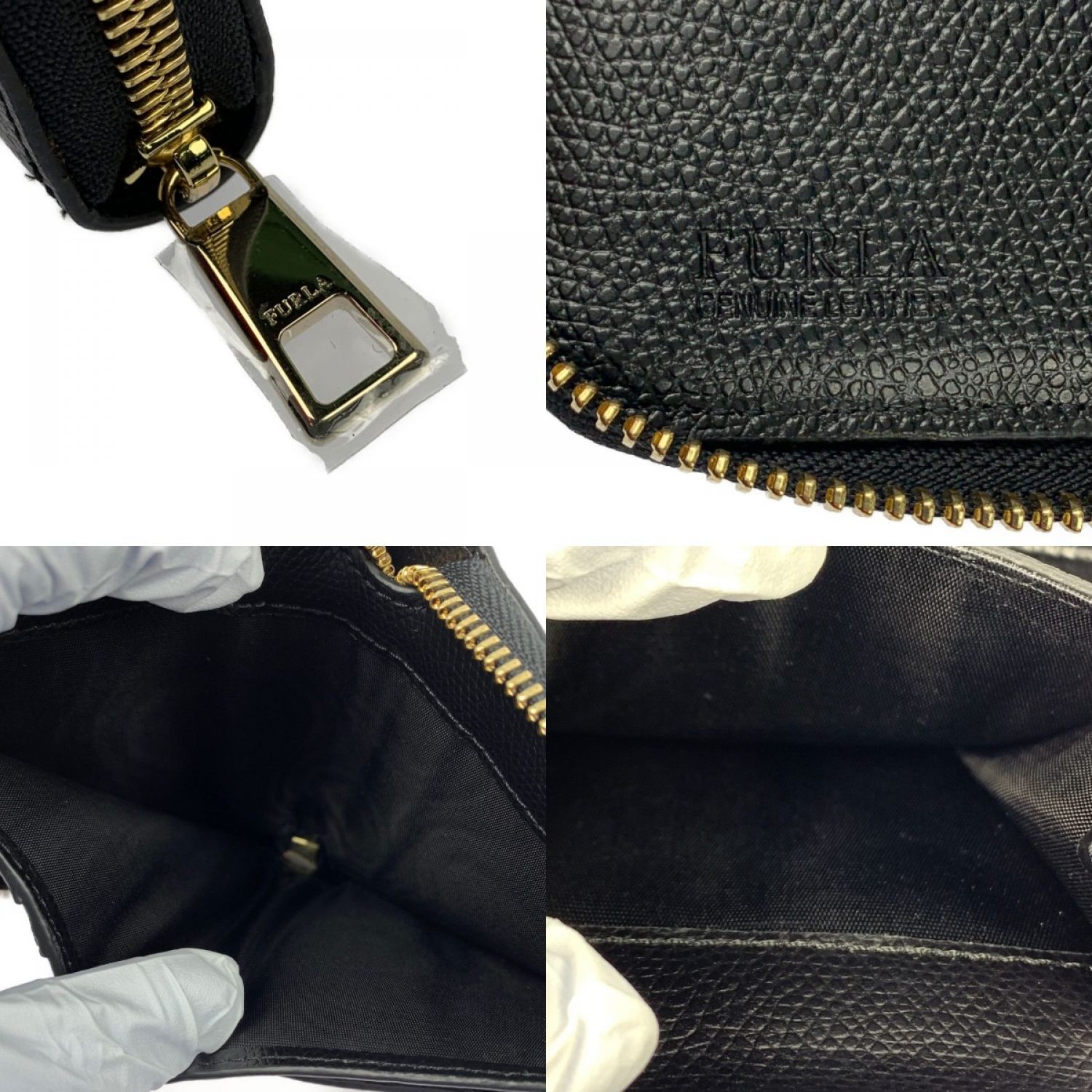新品 未使用：フルラ　FURLA　二つ折財布　黒×ゴールドスタッズ　箱・布袋付き