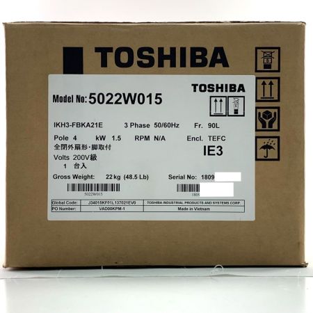  TOSHIBA 東芝 プレミアムゴールドモートル　全閉外扇形・脚取付　4P　1.5kw　 IKH3-FBKA21E