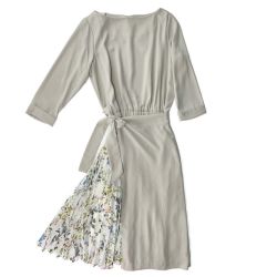 ▽▽ TONAL バードフラワーアシメプリーツワンピース　サイズ38 007140003 ベージュ Sランク