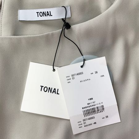  TONAL バードフラワーアシメプリーツワンピース　サイズ38 007140003 ベージュ