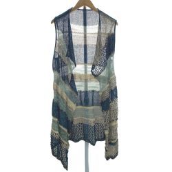 ▽▽ FUGAFUGA 佐藤繊維　ロングベスト　ジレ　フリーサイズ FADH218K-250 グリーン×ベージュ Sランク