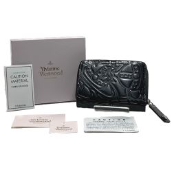 ▽▽ Vivienne Westwood ヴィヴィアン・ウエストウッド パターンORB オーブ ラウンドファスナー二つ折り財布 3318BJ3 ブラック Aランク
