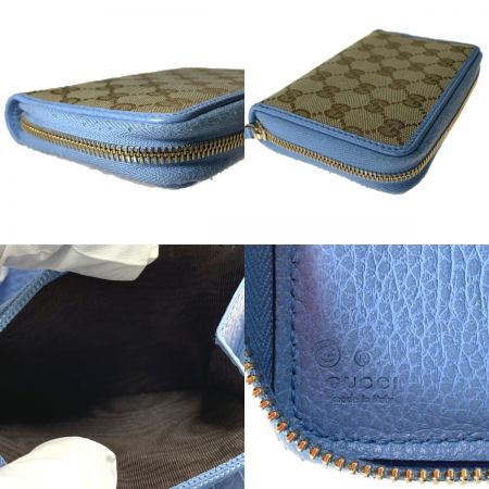  GUCCI グッチ ラウンドファスナー　二つ折り財布 420113 ベージュ×スカイブルー