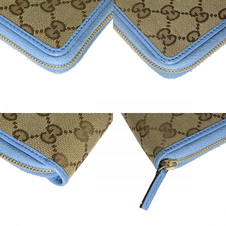  GUCCI グッチ ラウンドファスナー　二つ折り財布 420113 ベージュ×スカイブルー