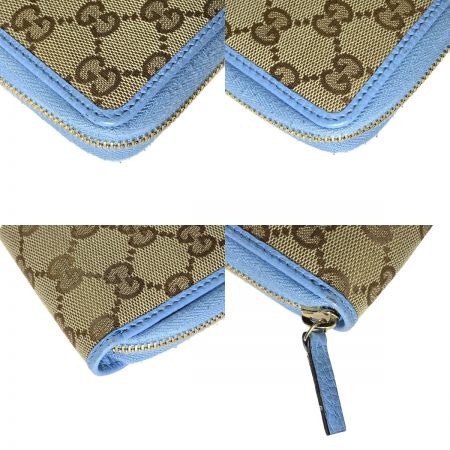  GUCCI グッチ ラウンドファスナー　二つ折り財布 420113 ベージュ×スカイブルー