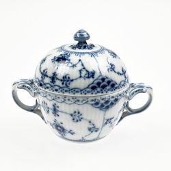 ▽▽ ROYAL COPENHAGEN ロイヤル・コペンハーゲン ブルーフルーテッド ハーフレース シュガーポット 1985-91年代  Cランク