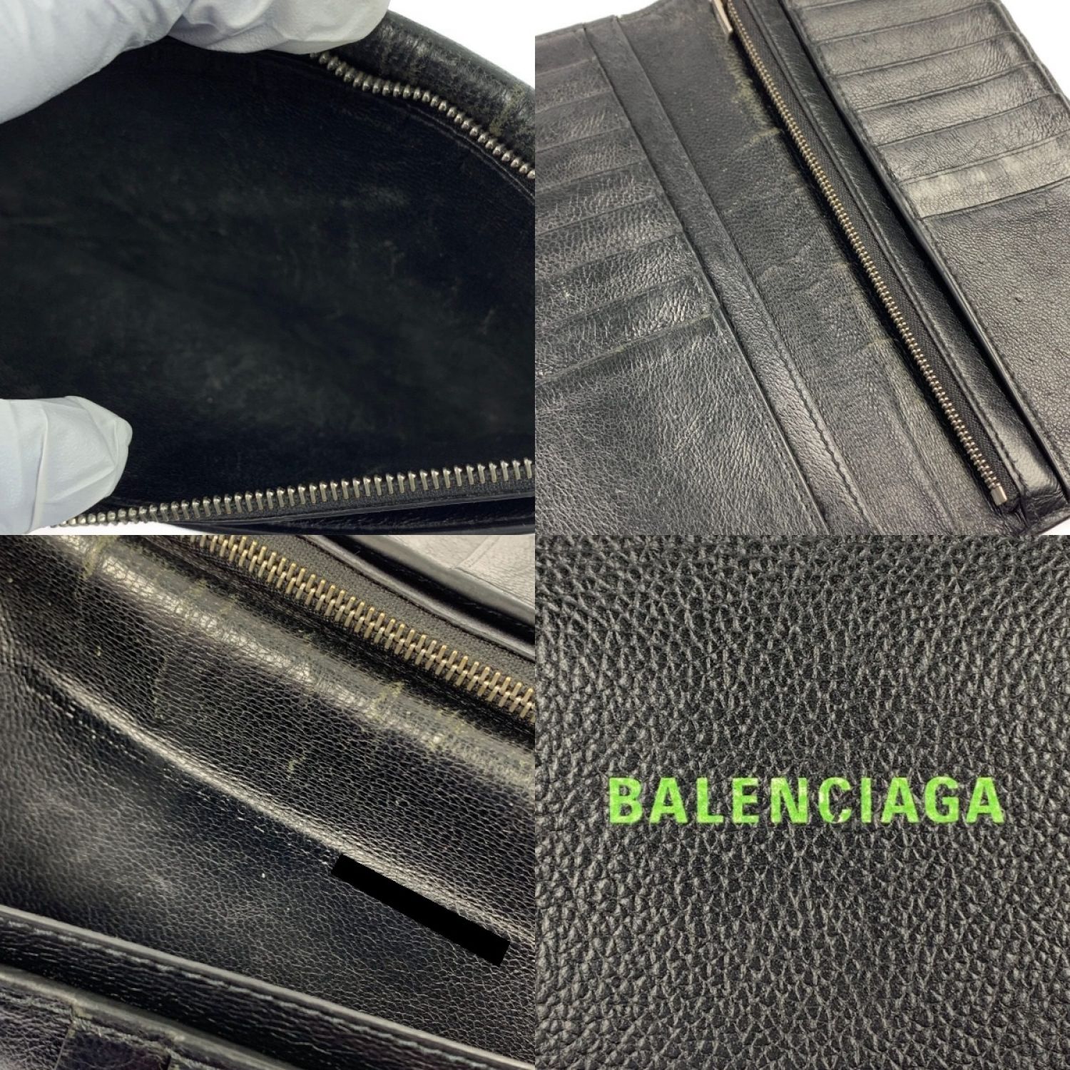 中古】 BALENCIAGA バレンシアガ レザー 長財布 594692 ブラック C