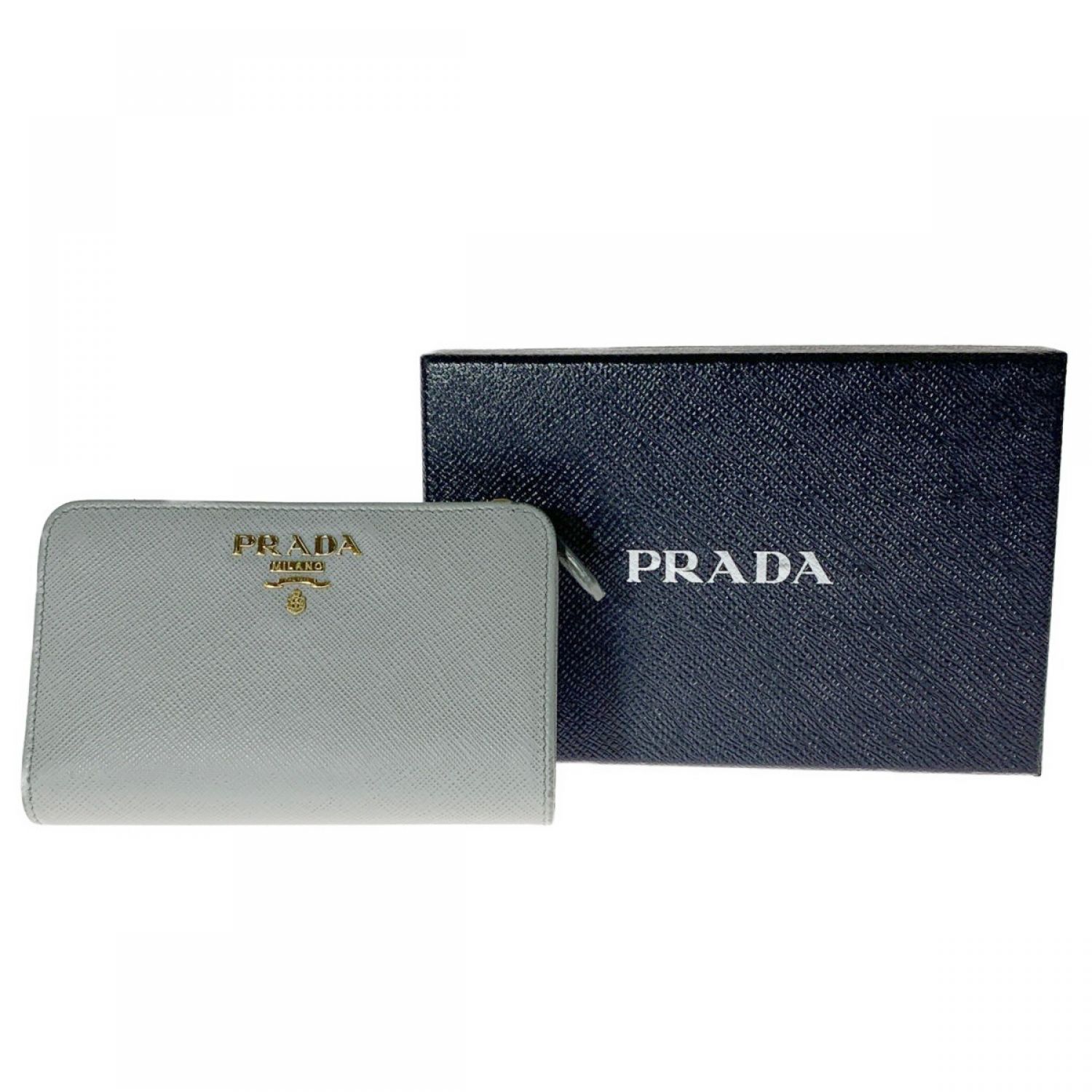 中古】 PRADA プラダ 二つ折り財布 レディース 1ML225 グレー Bランク