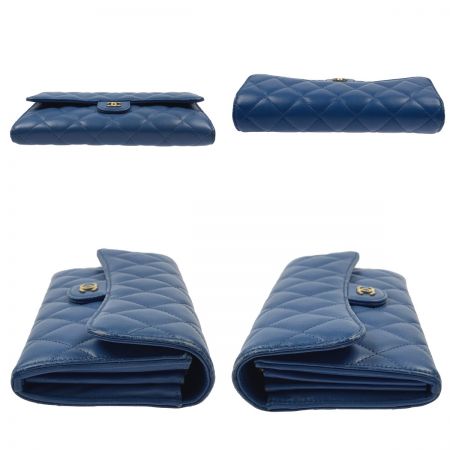  CHANEL シャネル マトラッセ　フラップ　長財布　ウォレット ブルー