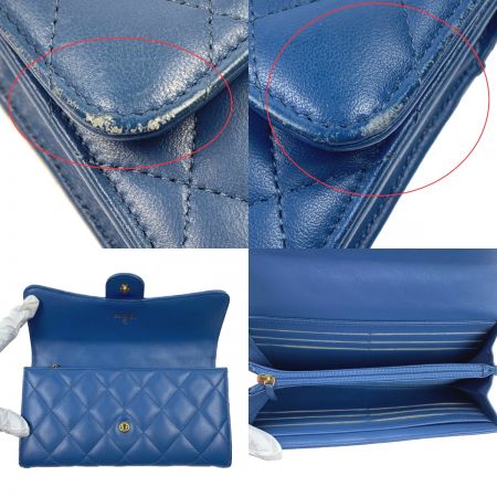  CHANEL シャネル マトラッセ　フラップ　長財布　ウォレット ブルー