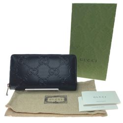 ▽▽ GUCCI グッチ GGエンボス ジップアラウンドウォレット　長財布 625558 ブラック Aランク