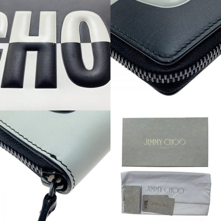 JIMMY CHOO ジミーチュウ ラウンドファスナー エンボス 長財布 ブラック×ホワイト｜中古｜なんでもリサイクルビッグバン