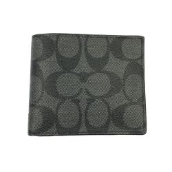 ▽▽ COACH コーチ 二つ折り財布　シグネチャー F66551 ブラック Aランク