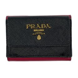 ▽▽ PRADA プラダ 三つ折り財布 サフィアーノ バイカラー ミニ財布 1MH021 ブラック×ピンク Aランク