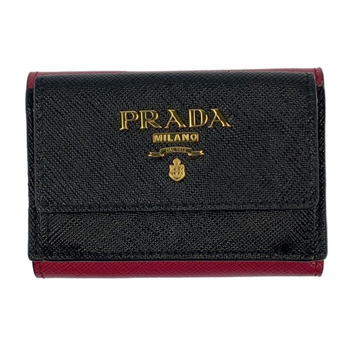 PRADA プラダ 三つ折り財布 サフィアーノ バイカラー ミニ財布 1MH021 ブラック×ピンク｜中古｜なんでもリサイクルビッグバン