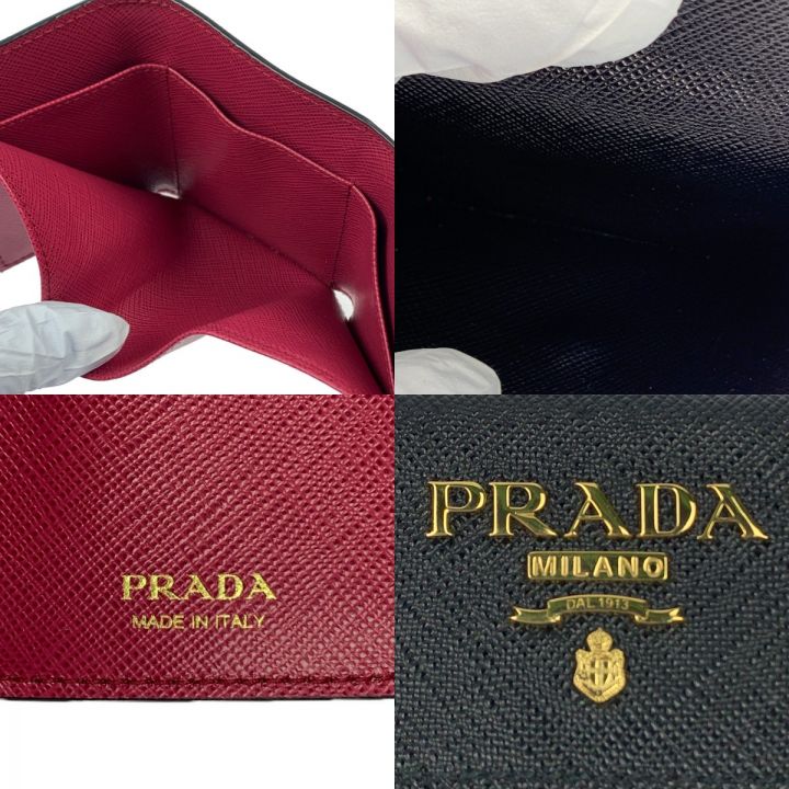 PRADA プラダ 三つ折り財布 サフィアーノ バイカラー ミニ財布 1MH021 ブラック×ピンク｜中古｜なんでもリサイクルビッグバン