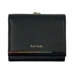 ▽▽ Paul Smith ポールスミス 3つ折り財布　がま口　レイヤードストライプ ブラック Aランク